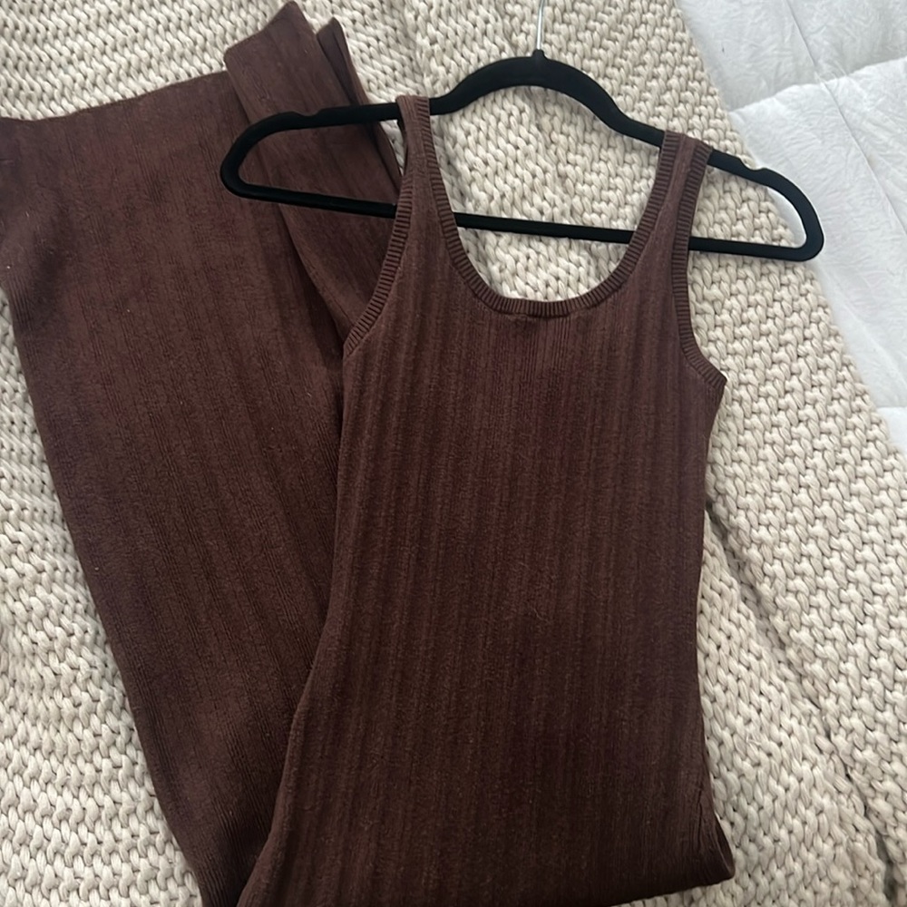 Abercrombie & Fitch Brown Ribbed Sheath Midi Dress